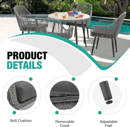 Patiorama Outdoor Dining Chairs, Patio Dining Chair Set of 6, All-Weather Woven Rope Rattan Chairs, Outdoor Dining Wicker Chairs with Armrests for Indoor Balcony Pool Backyard(Gray)