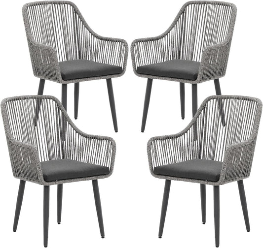 Patiorama Outdoor Dining Chairs, Patio Dining Chair Set of 4, All-Weather Woven Rope Rattan Chairs