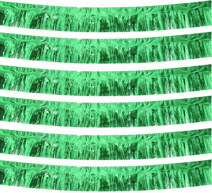 Green Foil Fringe Garland 10FT 6packs, Metallic Foil Tinsel Fringe Banners for Parade Float Decorations Wedding, Birthday Party Graduation (six Green)