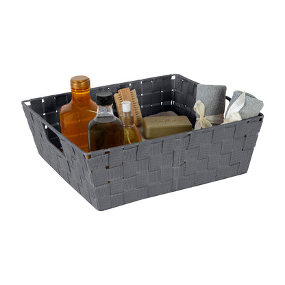 Simplify 2 Pack Large Storage Shelf Totes with Woven Strap in Grey | Decorative | Baskets |