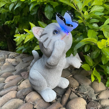 Solar Cat Outdoor Figurines Garden Decor with Butterfly Cat Statue Light for Lawn Ornaments Porch Patio Balcony Yard Decorations Outdoor Birthday Gifts for Women Grandma Mother’s Day