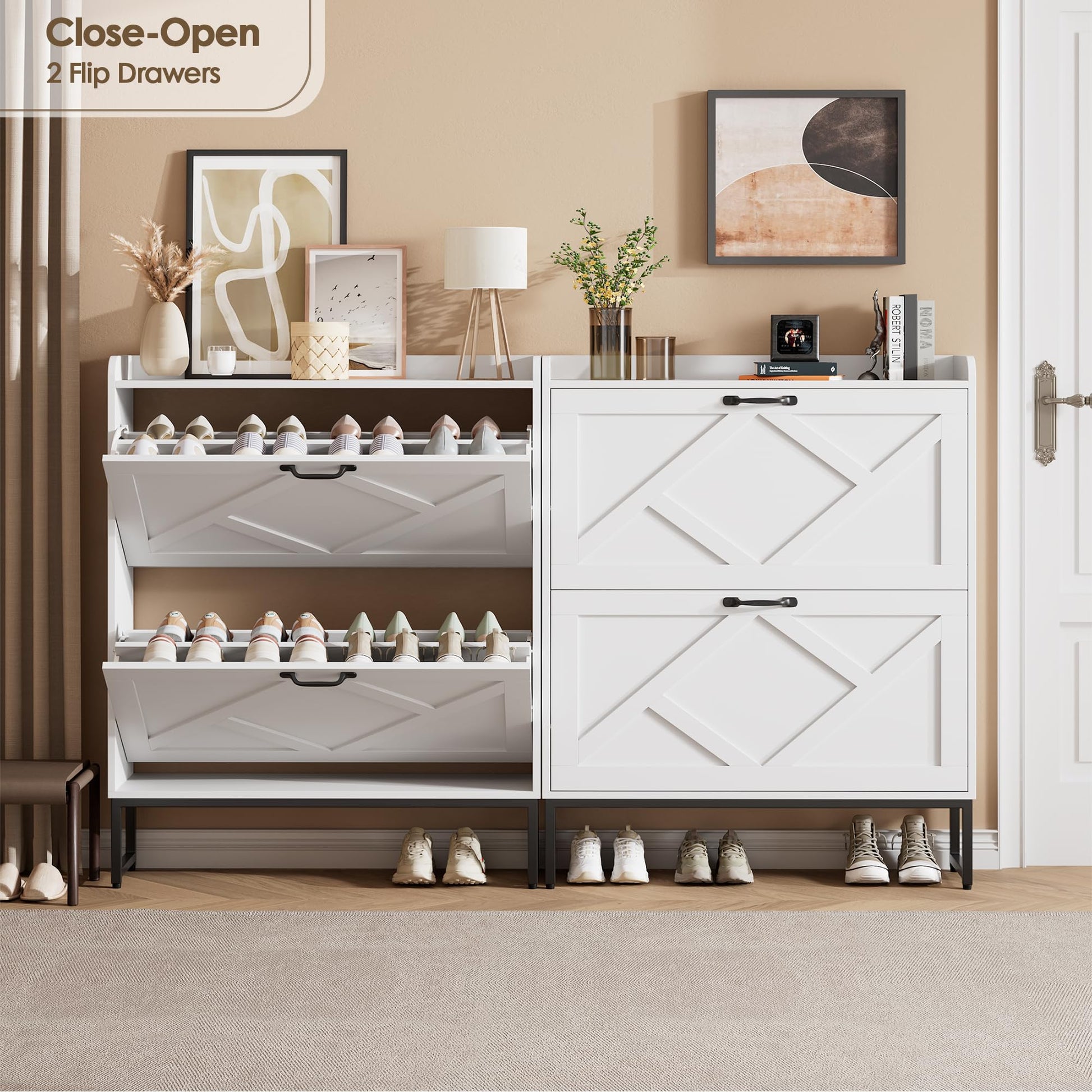Nicetree Shoe Storage Cabinet with 2 Flip Drawers, Freestanding Shoe Organizer, Shoe Cabinet with