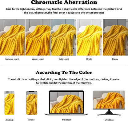 NEWCOSPLAY Faux Fur Throw Blanket Mustard Yellow Bubble Blanket Thick Warm Soft for Couch Sofa Bed 550GSM (Mustard Yellow, Throw(50"x60"))