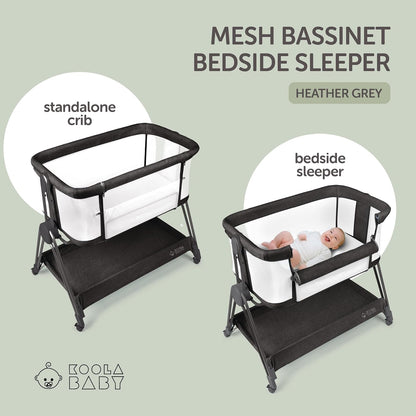 Baby Bedside Sleeper - Bassinet & Bedside Crib with Height Adjustment & Wheels - Can Be Placed Next to Bed - Attaches to Parents Bed - Easy to Fold & Carry Bassinet (Grey)