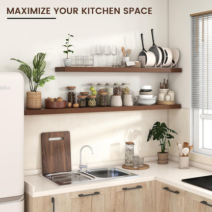 Floating Shelves for Wall, Large Wall Mounted Shelves with Invisible Brackets, Long Wood Floating Shelf for Living Room, Bedroom, Kitchen, (Walnut, 55" W x 9" D x 1.5" H)