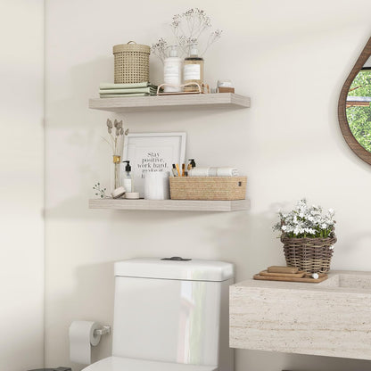 Heimlove 24 inch Floating Shelves for Wall,9.3 inch deep Grey Bathroom Over Toilet Shelf,Wall Mounted Rustic Wood Shelves for Bedroom,Living Room,Kitchen,Office Decor Set of 2-Grey