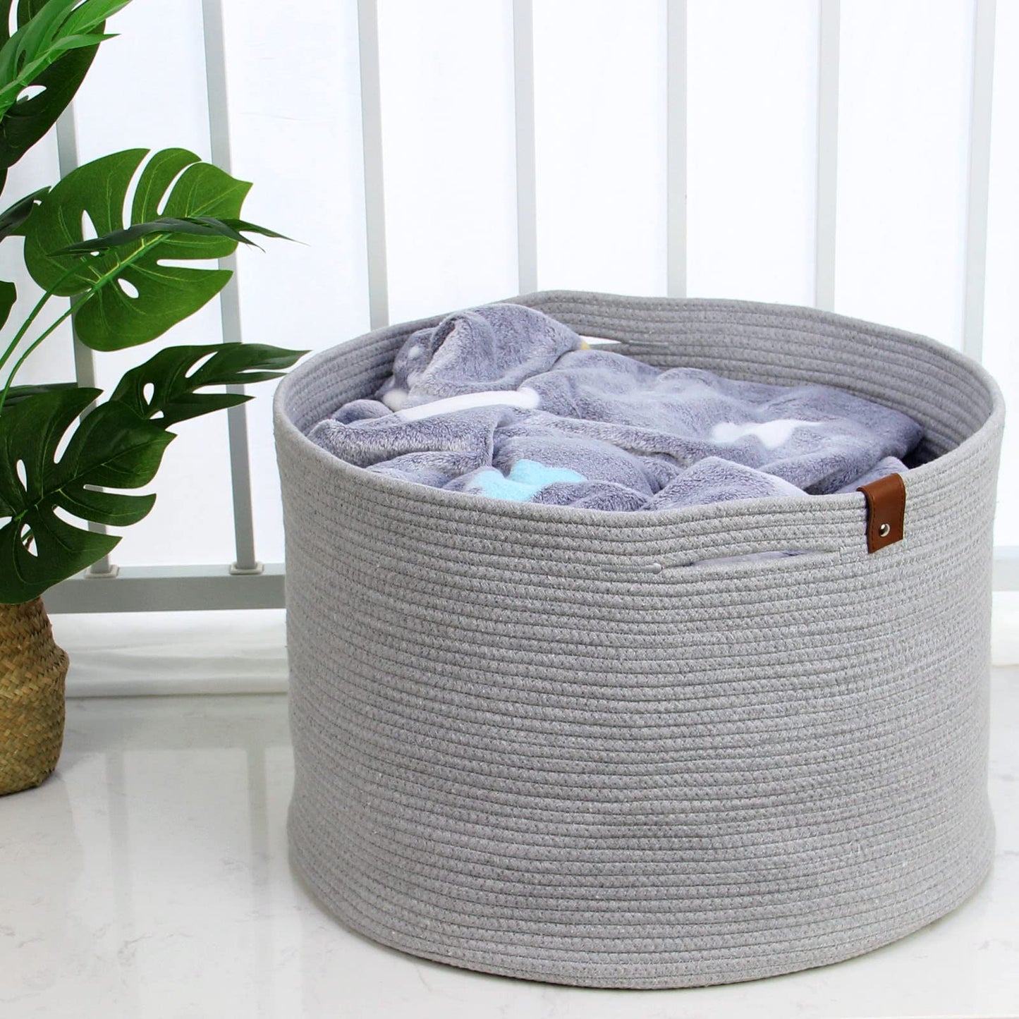 Casaphoria XXXLarge Cotton Rope Basket for Living Room - Woven Storage Basket with Handle for