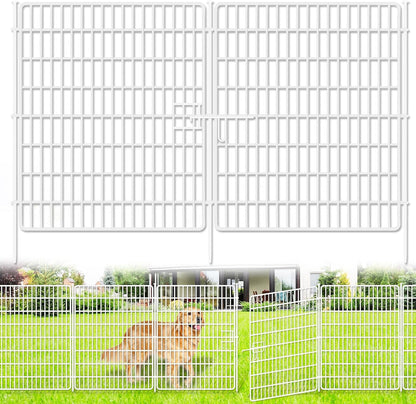 15 Panels No Dig Fence with Gate, 32 in(H) X 36 ft(L) Garden Decorative Fence Animal Barrier for Dogs, Rustproof Metal Garden Edging Border for Outdoor, Yard, Patio, Black, White