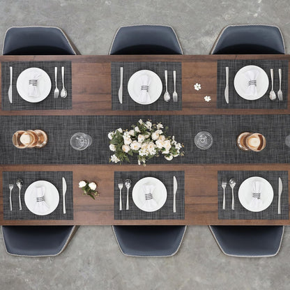 Myir JUN Placemats Set of 4, Vinyl Woven Placemats Place Mats Indoor Set of 4 Washable Table Mats Non-Slip Place mats for Dining Table (Dark Gray-Black, Set of 4)