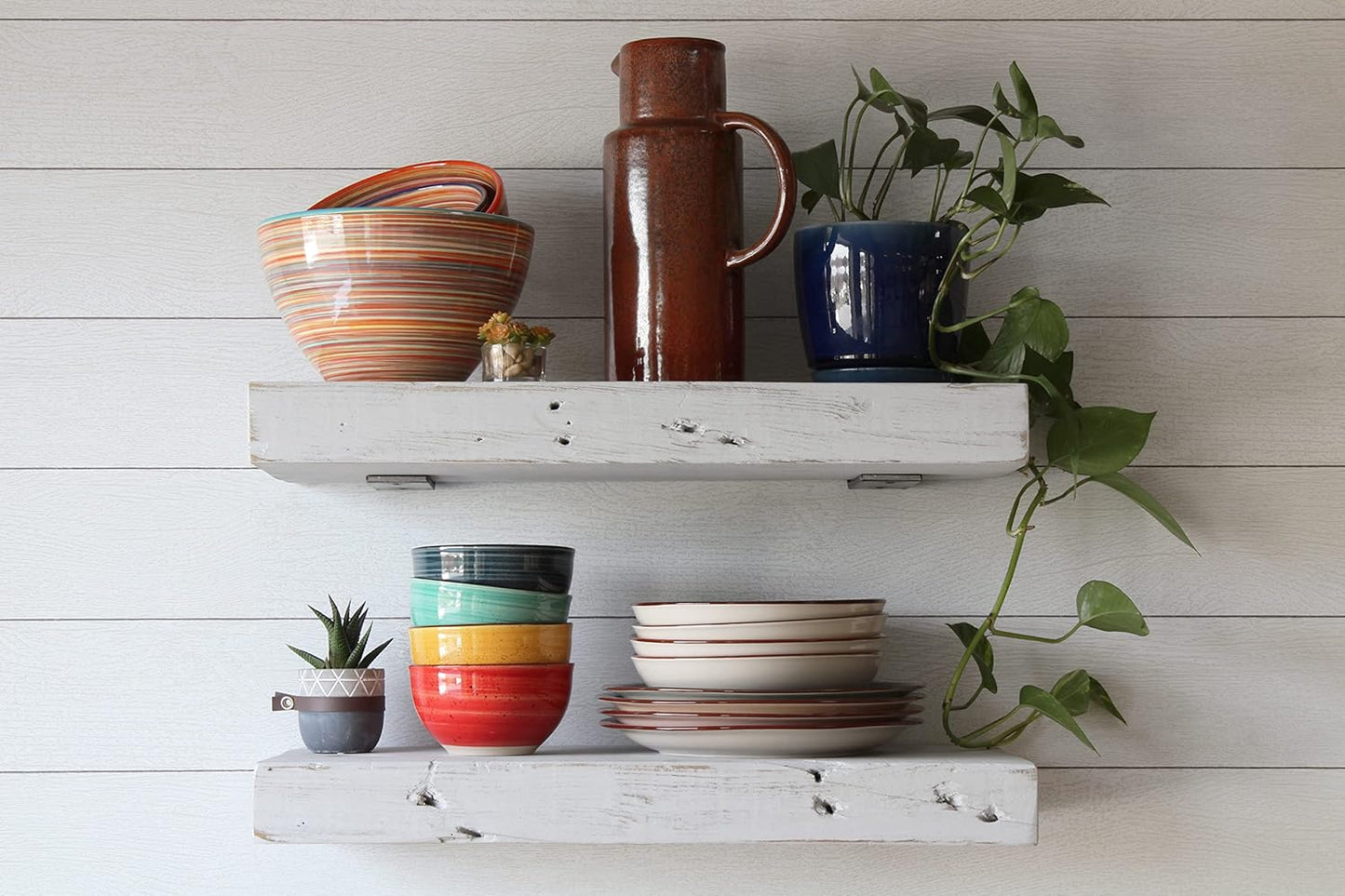 Urban Legacy Reclaimed Barn Joist Deep Floating Shelves | Deep Shelves with Low Profile Shelf Bracket with High Weight Capacity, Set of 2 (24" x 11" x 2.5", Rustic Gray)