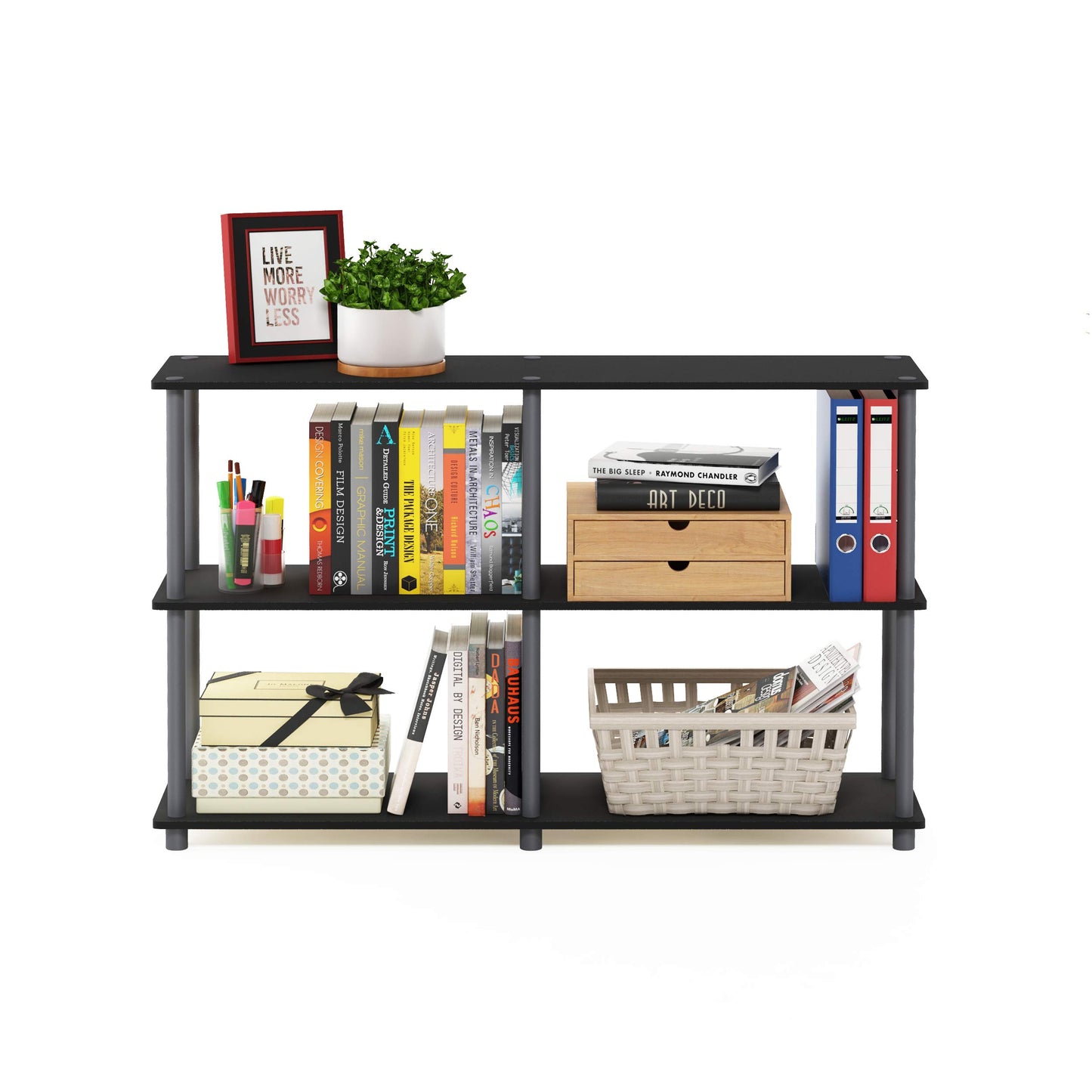 Furinno Turn-N-Tube Storage Shelves, 3-Tier 47.4 Wide Book Shelf, Corner Shelf, Toolless Open