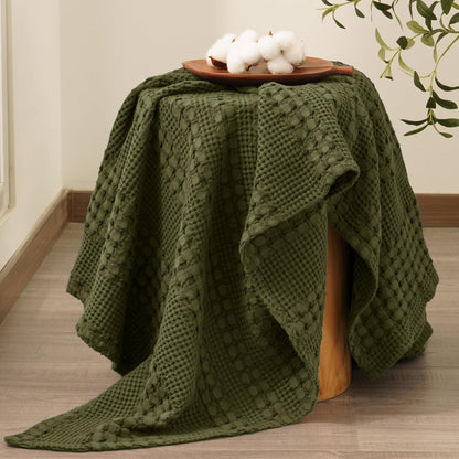 PHF 100% Cotton Waffle Weave Throw Blanket, Soft Lightweight Breathable Cozy Summer Throws for Couch Bed Sofa, Luxury Aesthetic Woven Blanket for Home Decor & Office, 50"x60", Capulet Olive