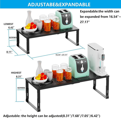 Expandable Spice Rack,Stackable Storage for Cabinet, Multi-Functional Kitchen Shelving,Height-Adjustable,Sustainable Organizer Solution(1Pack/Black/Medium)