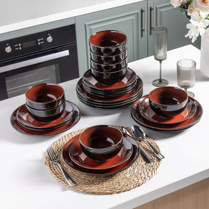 LERATIO Ceramic Dinnerware Sets for 4,Stoneware Coupe Plates and Bowls Sets,Highly Chip and Crack Resistant | Dishwasher & Microwave & Oven Safe Dishes set,Reactive Glaze Dinnerware- Service for 4