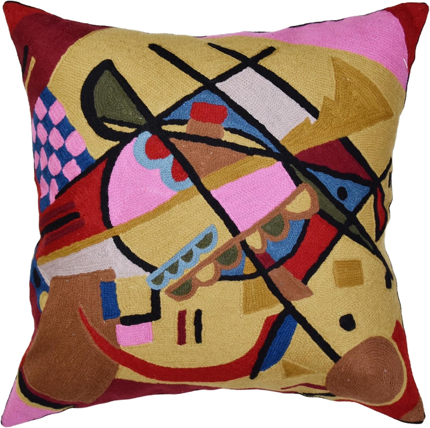 Kandinsky Modern Couch Pillow Cover - Yellow Gold | Abstract, Contemporary, Outdoor, Mid Century Chair Cushions | Handmade Wool Size 18x18