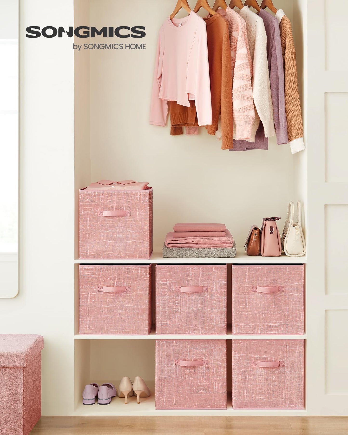 SONGMICS Storage Cubes, Set of 6, 13-Inch Foldable Closet Organizers