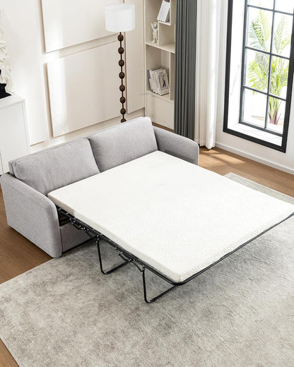 Queen Size Pull Out Sofa Bed, 2 in 1 Convertible Sleeper Sofa Couch with Pullout Bed, Memory Foam Mattress for Living Room Office, Space-Saving, Light Grey