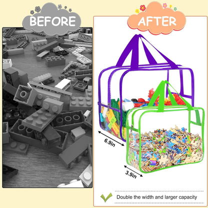 6 Colors Large Toy Storage Bags with Labels, Reusable Clear PVC Board Game Storage, Travel Waterproof Organizer Bags with Zipper for Building Blocks, Puzzle, Kids Books(3 large & 3 Widen X-Large)