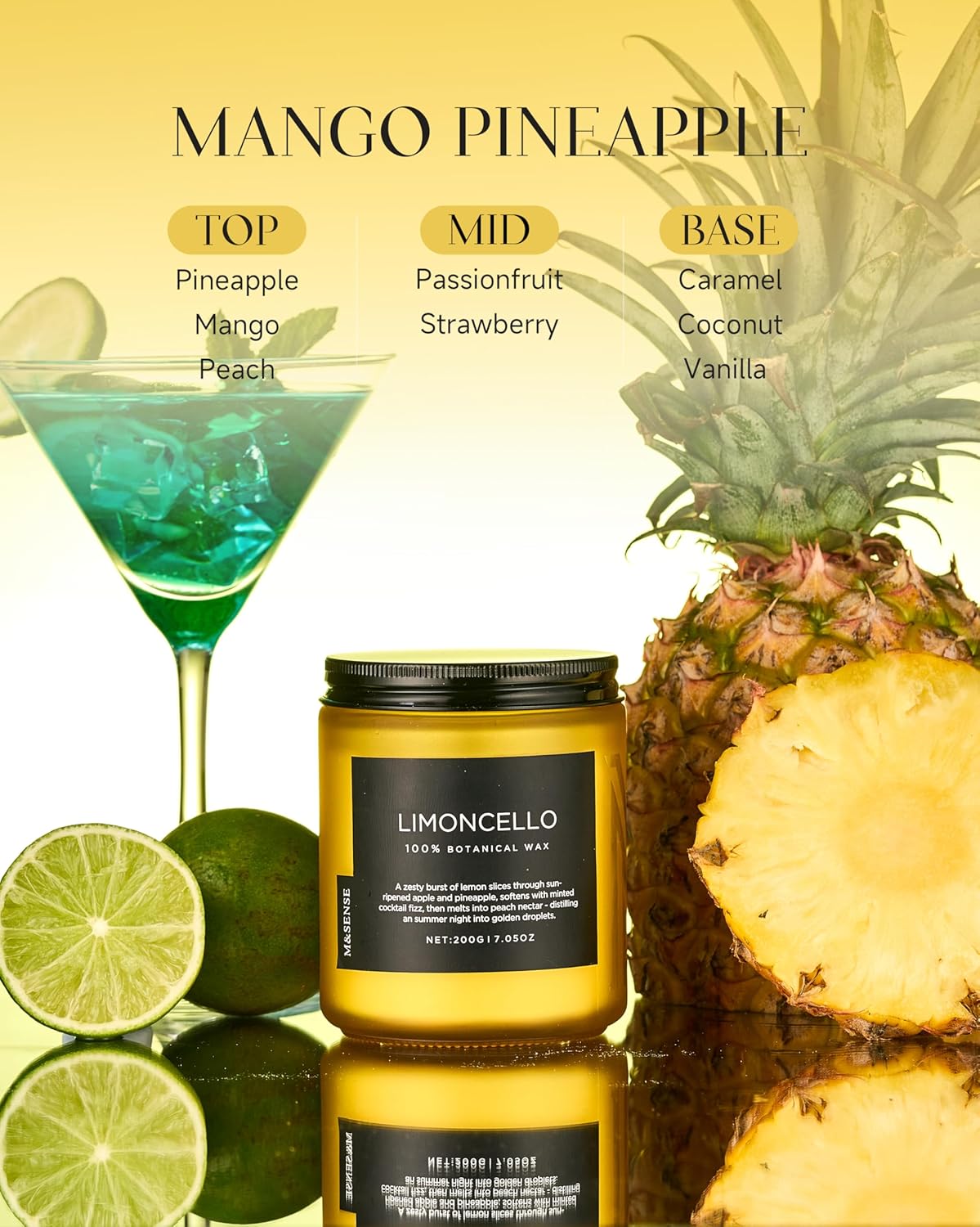 M&SENSE Mango Pineapple Tropical Scented Candle, 7.05oz Non Toxic Natural Soy Wax 50 Hours Long Lasting Burn Fruit Scent Summer Gifts for Housewarming, 2 Wick Aromatherapy Candle for Women Men