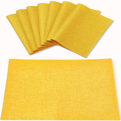 Cloth Placemats Set of 8, Linen Type Fabric Placemats Machine Washable Heat Resistant Placemats Wrinkle Free Thick Polyester Kitchen Place Mats for Dining Table (Yellow)