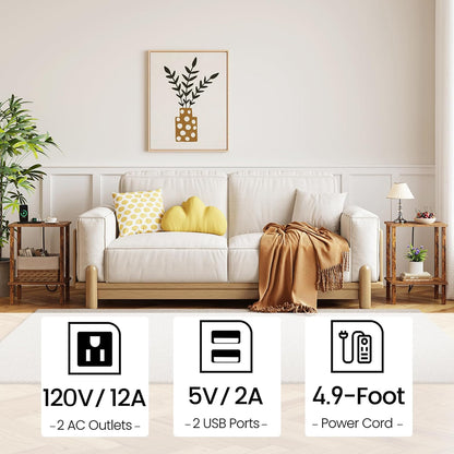 TUTOTAK End Table with Charging Station, Set of 2, Small Side Table with Outlets, Nightstand Bedside Table, 2-Tier Storage Shelf for Small Space, Living Room, Bedroom Brown TB01BB041C