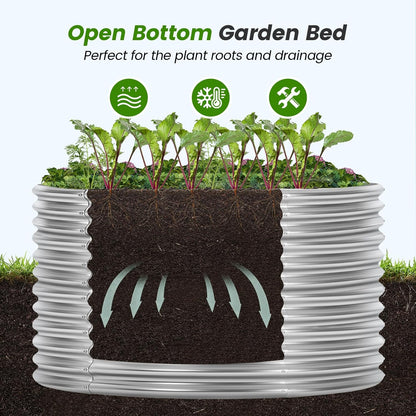 Land Guard 3×3×3ft Galvanized Raised Garden Bed Kit, Round Galvanized Planter Raised Garden Boxes Outdoor, Large Metal Raised Garden Beds for Vegetables, Silver