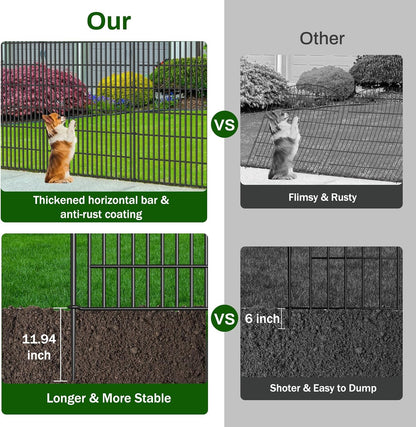 8 Panels No Dig Decorative Garden Fence with Gate - 48 in (H) x 20.8 ft (L), Dog Fence Outdoor for Yard, Rustproof Metal Animal Barrier Ground Stakes Fencing for Garden, Patio, Flower Bed