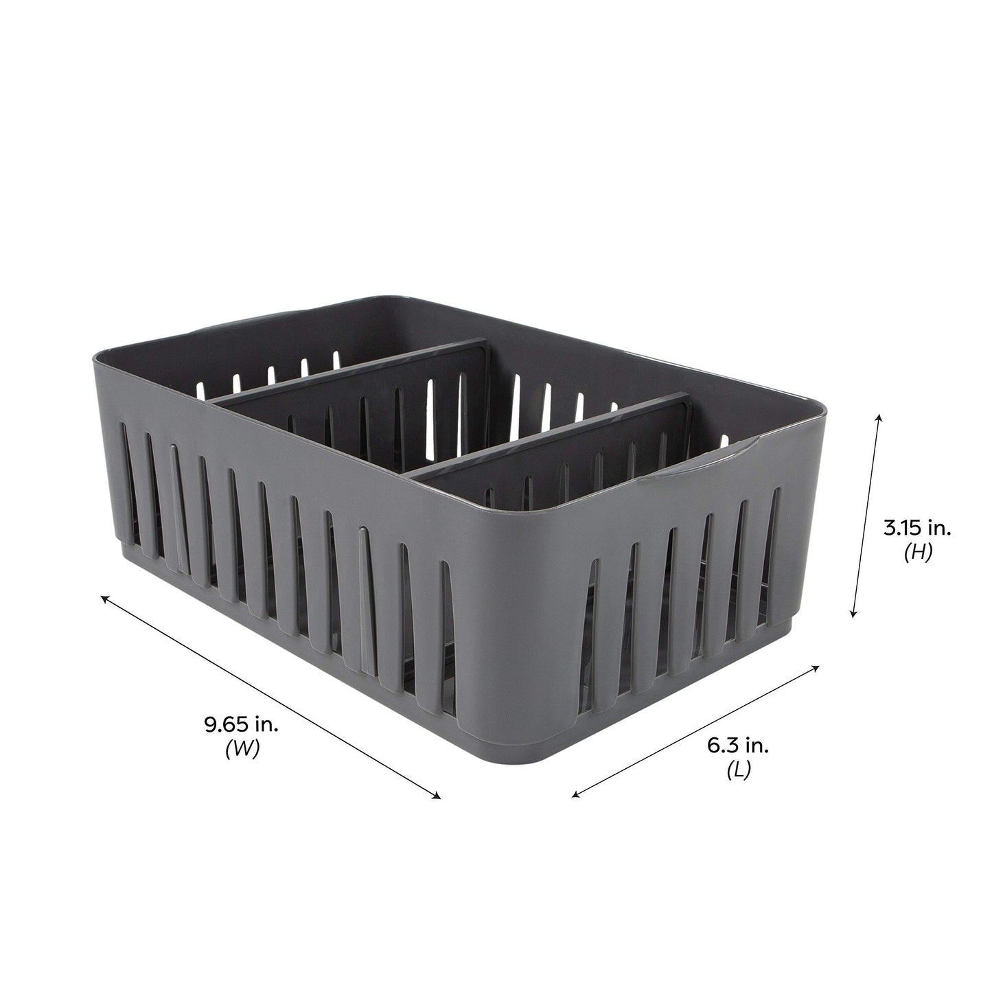 Simplify 3 Compartment Stackable Bin with Adjustable Dividers | Drawer Organizer | Storage Basket |