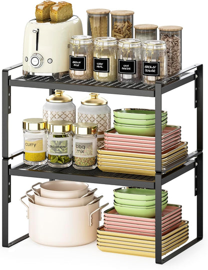 2 Pack Kitchen Countertop Organizer, Stackable Cabinet Shelf Organizer, 2 Tier Adjustable Kitchen Counter Shelves Riser For Pantry Cupboard Bathroom Organization And Storage, Desk Shelf,Spice Rack