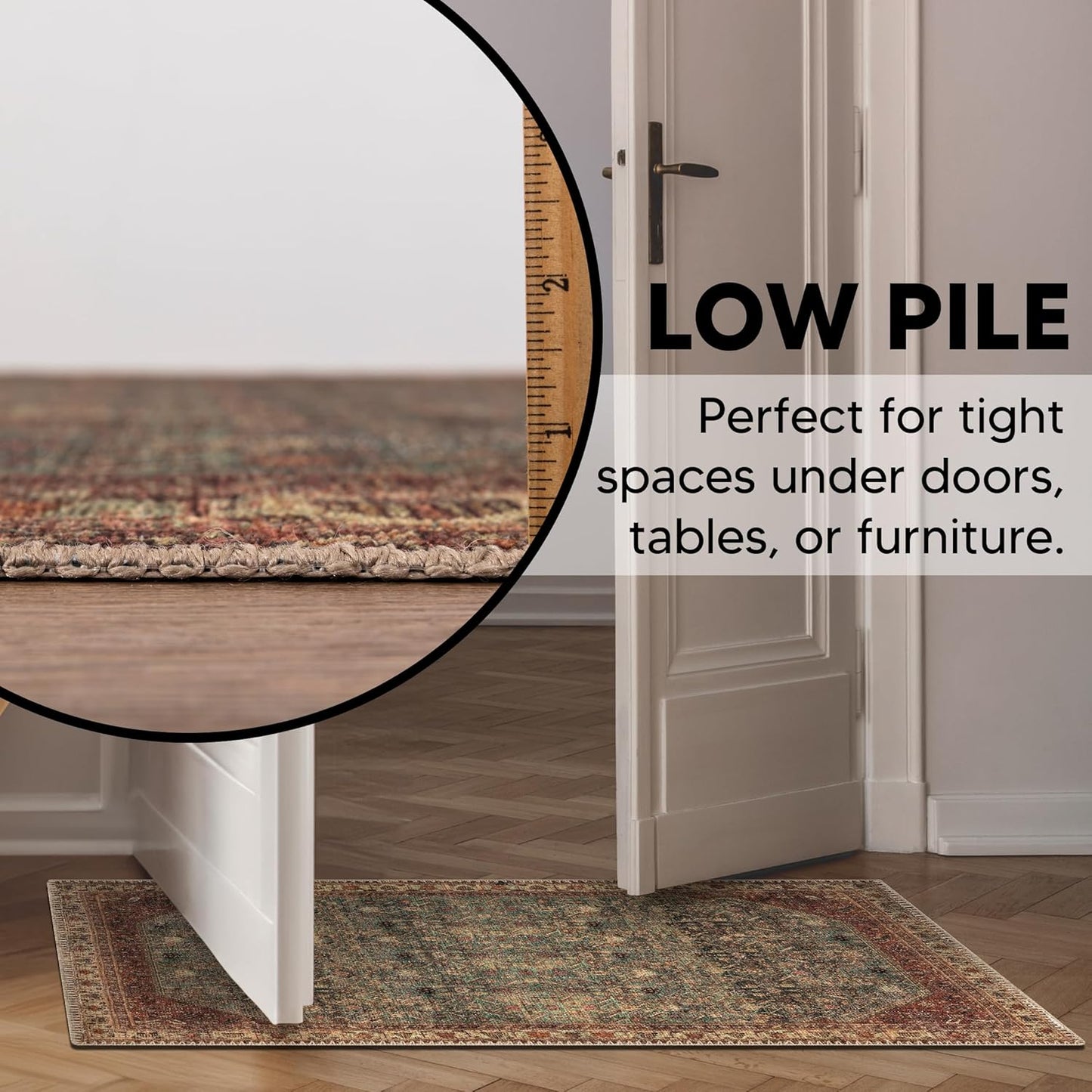 Keen Home Design 2x3 Rug - Machine Washable Entry Rug with Non-Slip Backing, Ideal for Enteryway, Kitchen, Bathroom, Laundry Room - Vintage, Easy Clean, Durable, Low Pile Rug - (2' x 3')