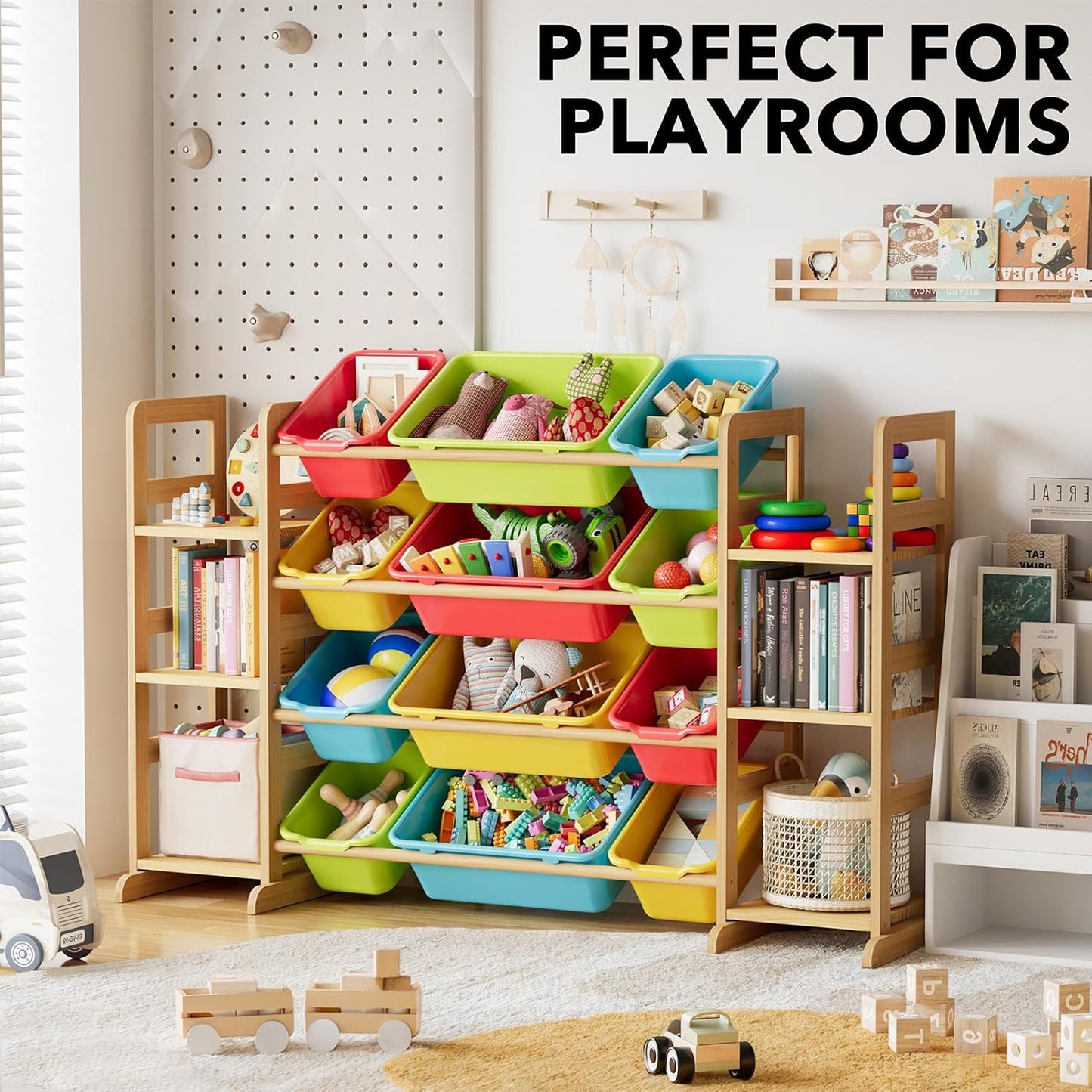 SpaceAid Toy Storage Organizer with 6 Shelves and 12 Bins, Toy Organizers Storage Bookshelf, Kids Bin Shelf Toys Box Bookcase for Bedroom Playroom Organization Room Decor, Multi-Colored