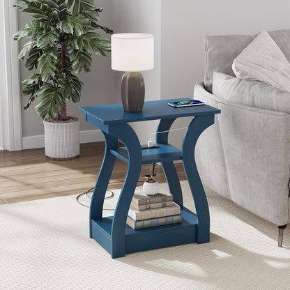 End Tables Living Room, End Table end Table with Charging Station and USB,Navy Blue Side Table, Nightstand for Bedroom,3 Tier End Table with Storage Shelf for Living Room