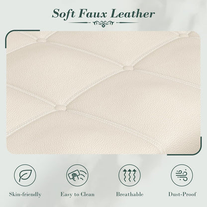 Apicizon 51”Storage Ottoman Bench, Soft Faux Leather Indoor Bench with Rolled Arm and Vintage Rivets, Large Storage Chest for Bedroom, Living Room, Entryway，Beige+Natural Legs