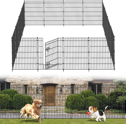 5 Panels No Dig Garden Fence with Gate, 34in(H) × 11.25ft(L) Decorative Metal Outdoor Dog Fence, Rustproof Pet Fencing for Yard, Patio, Flower Bed -Temporary Fencing| Easy to Install