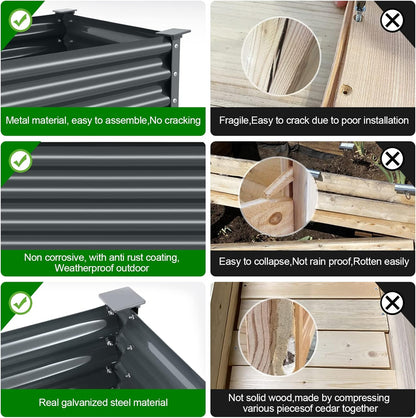 Land Guard Galvanized Raised Garden Bed with Legs, 48×24×32in Large Metal Elevated Raised Planter Box with Drainage Holes for Backyard, Patio, Balcony, 400lb Capacity(Grey)……