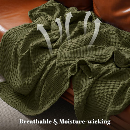 PHF 100% Cotton Waffle Weave Blanket Twin Size, Soft Lightweight Breathable Cozy Summer Blankets for Bed, Luxury Aesthetic Woven Bedding for Home Decor, 66"x90", Capulet Olive