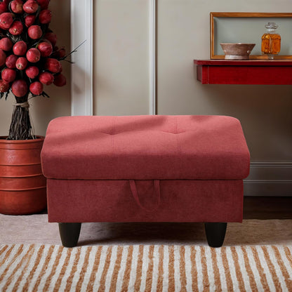Ottoman Rectangular Storage Ottoman Bench, Flannel Footrest Stool Footstool with Lid for Living Room, Bedroom, Entryway, Red, 28.5"x19"x17.5"