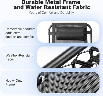 Nazhura Set of 2 Relaxing Recliners Patio Chairs Adjustable Steel Mesh Zero Gravity Lounge Chair Beach Chairs with Pillow and Cup Holder Black