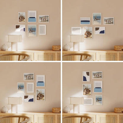 HAUS AND HUES White Oak Wood Gallery Wall Tabletop Frames Made with Real American Oak and Shatter-free Plexiglass - Set of 6 (Four 4x6, Two 5x7, Framed White)