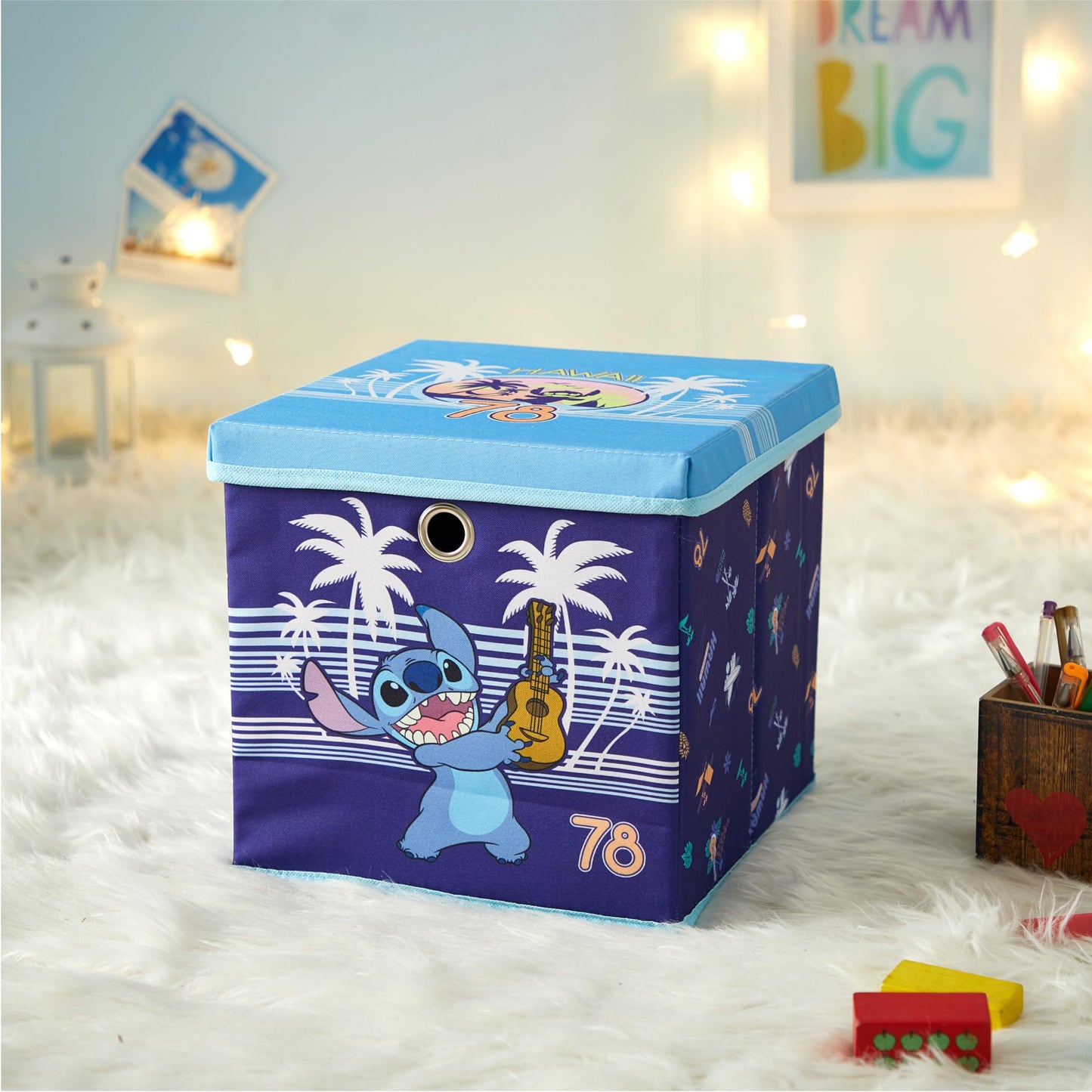 Lilo & Stitch Collapsible Storage Cube with Removable Lid,10"x10"x10" Fabric Organizer Bin for