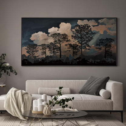SIGNWIN 36"x72" Extra Large Framed Wall Art Silhouetted Trees at Dusk, Dramatic Forest and Cloudscape for Home Living Room Bedroom Decor (Frame Assembly Required)