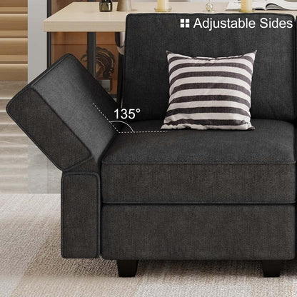 Belffin Modular Sectional Sleeper Sofa Couch with Storage Ottoman Convertible Sectional Couches for Living Room Terry Reversible Chaise. Black Sofa