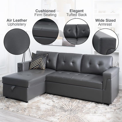 Naomi Home Transform Any Space: Sleeper Sectional Sofa with Convertible Sofa Bed & Inviting Chaise. Find Tranquil Comfort with Stress-Relieving Design & Durable Cushions - Dark Gray/Air Leather