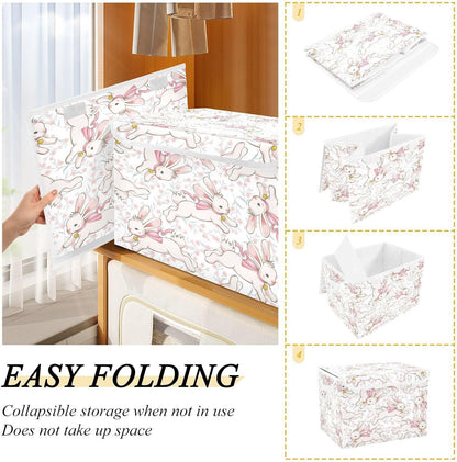 susiyo Cute Running Bunny fabric storage baskets with lids,Collapsible Storage Boxes,Foldable storage boxes with handles for Home,Office,Closet Organization