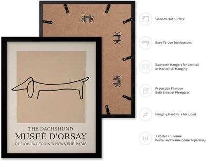 Poster Master Vintage Poster - Retro Minimalist Print - Gift for Artist, Housewarming - Dachshund Dog, Line Drawing, Abstract - Wall Decor for Living Room, Bedroom, 16x20 Black Framed