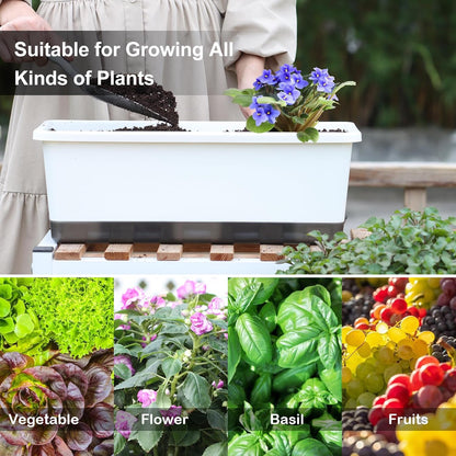 Window Box Planter 8 Pcs, 17 Inches Rectangle Flower Pots with Drainage Holes and Trays, Vegetable Planters for Windowsill Patio Garden Balcony Home Porch Yard Indoor Outdoor (White)