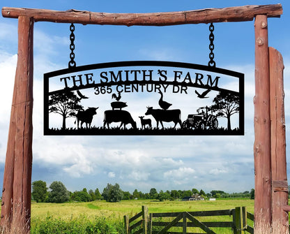 Personalized Hanging Metal Farm Sign, Last Name for Farm, Farmhouse Wall Decor, Large Outdoor Metal, Farmer Gifts