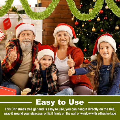 25 Feet Metallic Twist Tinsel Garland - Wall Hanging Backdrop for Parade Floats, Christmas Eve, New Year, Valentine's Day Parties (Light Green, 4in x 25ft)