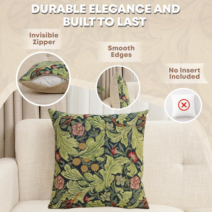 Charlotte Home Furnishings Throw Pillow Covers 16x16 in, Green Leicester Decorative Couch Pillow Covers, Boho European Tapestry Cushion Cases, Living Room Cozy Home Decor, Jacquard Woven Soft Cotton