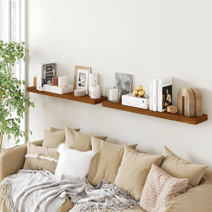 BAMEOS Floating Shelves,40 in W x 8in D Wall Mounted Wooden Shelves with Invisible Brackets Set of 2, Hanging Wall Shelves Decoration for Bedroom, Bathroom, Living Room and Kitchen